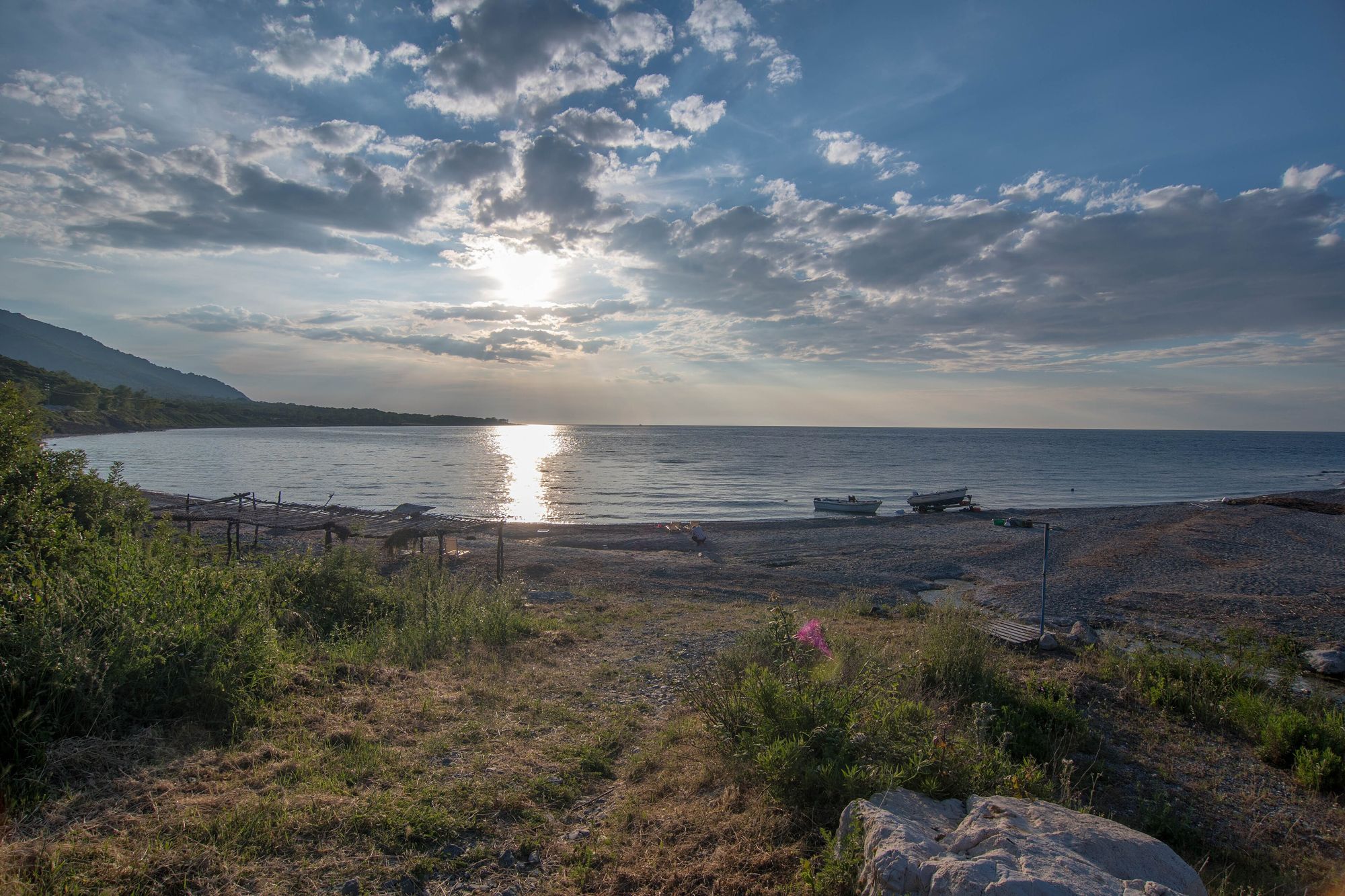 Evening light over a quiet bay on Samothrace